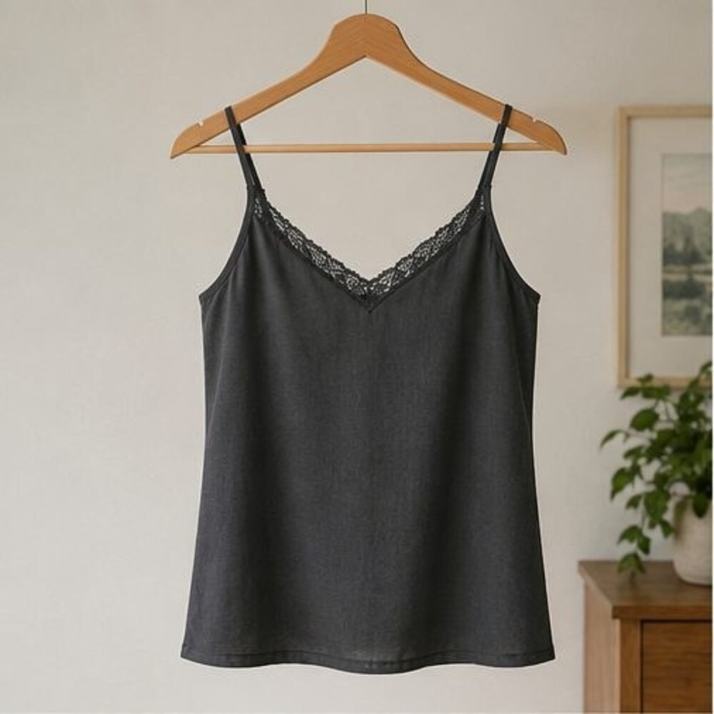 Charcoal Lace Trim Cami Top